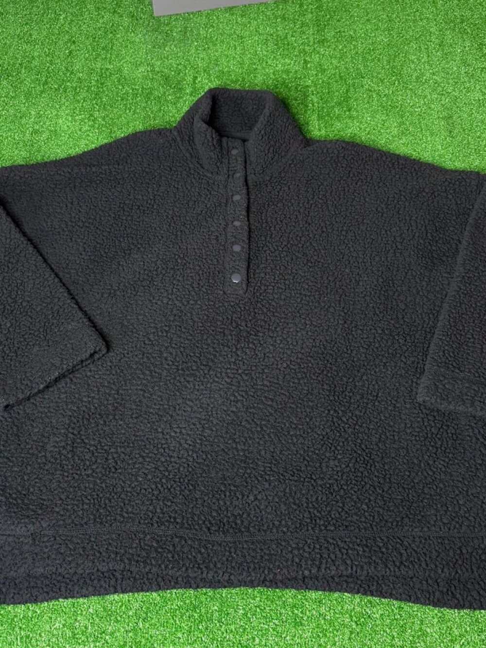 Aerie Women's XXL Black Sherpa Fleece Pullover Oversized Snap Neck Boxy Sweater